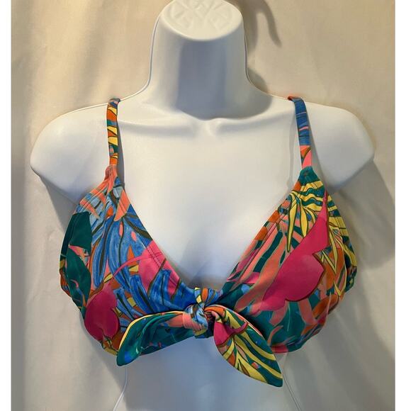 Kona Sol Bikini Swim Top - Tropical/Multi - NWOT - Size L - Picture 1 of 7